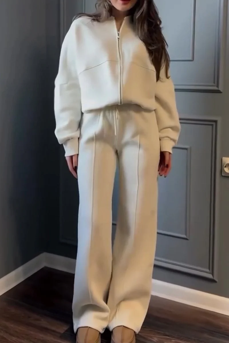 Women's Solid Zip-Up Jacket and Pants Set