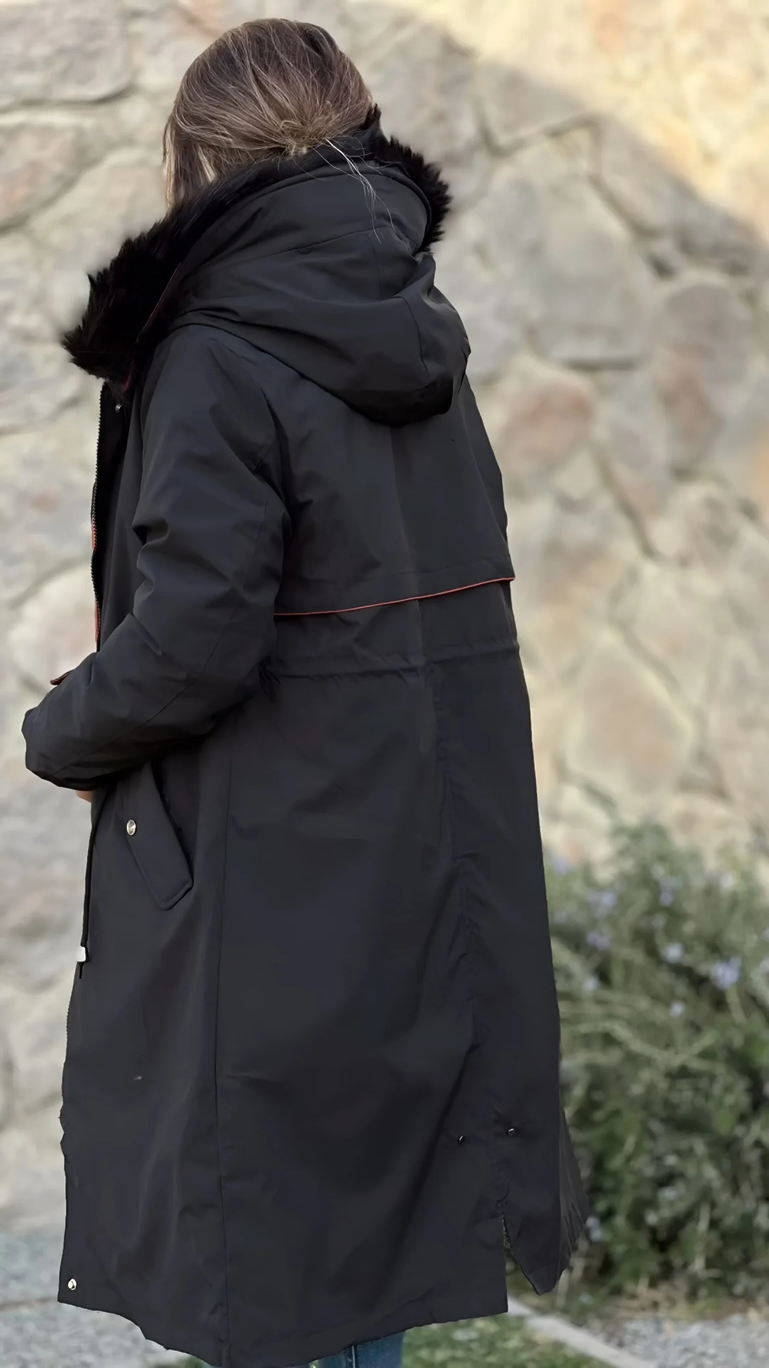 Women's Hooded Long Sleeve Fur Hat Casual Cotton Coat